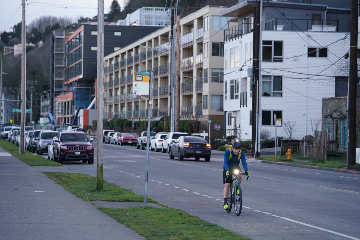 Bike light (riding in the city at early dusk)